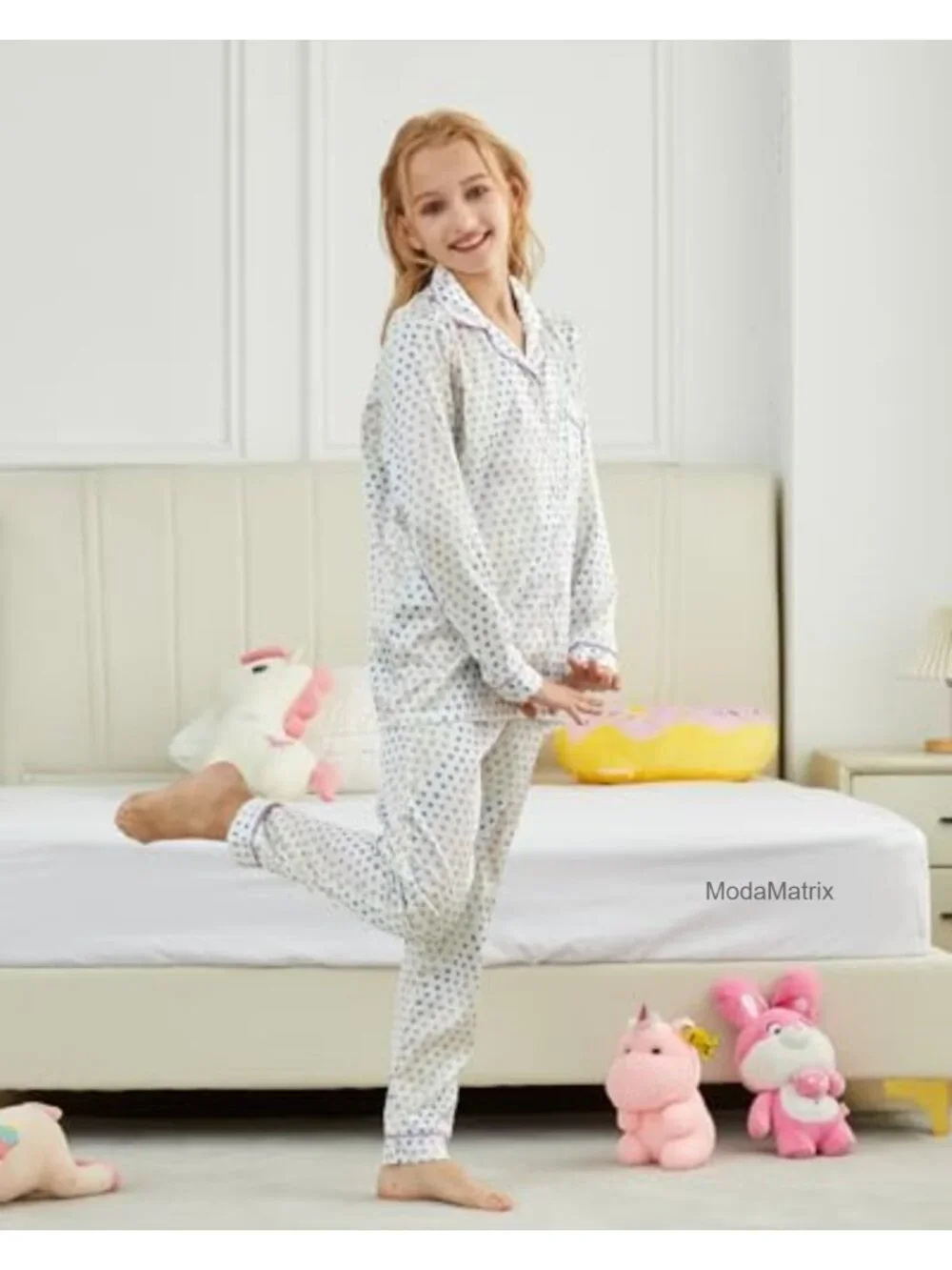 Girls Silk Satin Pajama Set Long Sleeve Button Down PJs 2 Piece Sleepwear